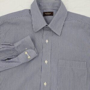 Vintage Paul Stuart shirt Mens 41 Button Up Long Sleeve striped white blue
